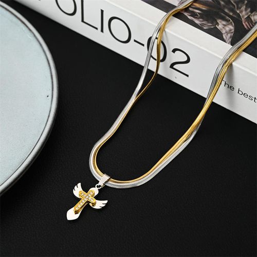New Fashion Eagle Angel Fairy Wings Titanium Steel Necklace Diamond Angel Wings Pendant Necklace