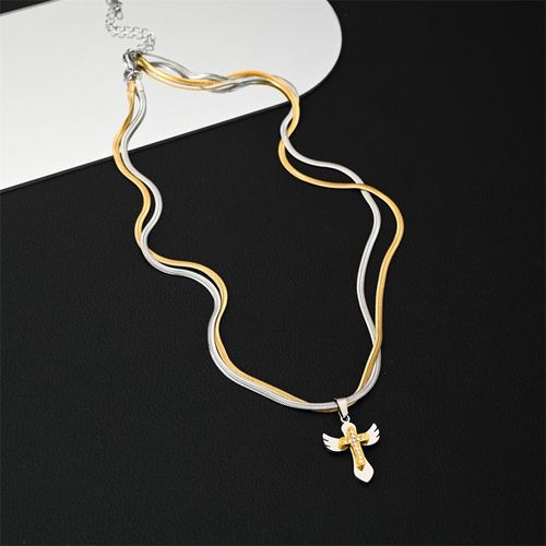 New Fashion Eagle Angel Fairy Wings Titanium Steel Necklace Diamond Angel Wings Pendant Necklace