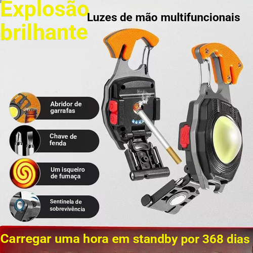 Chaveiro com luz LED portátil, mini luz magnética para trabalho, isqueiro, acampamento, reparação de automóveis, lanterna multifuncional recarregável