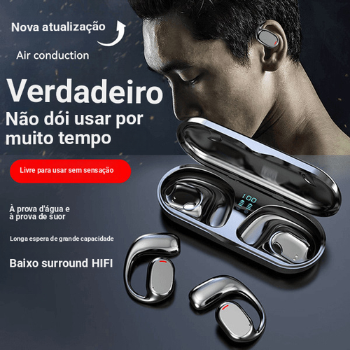 Auriculares Bluetooth - Design com gancho duplo para chamadas de negócios e desportivas com tempo de espera extra longo