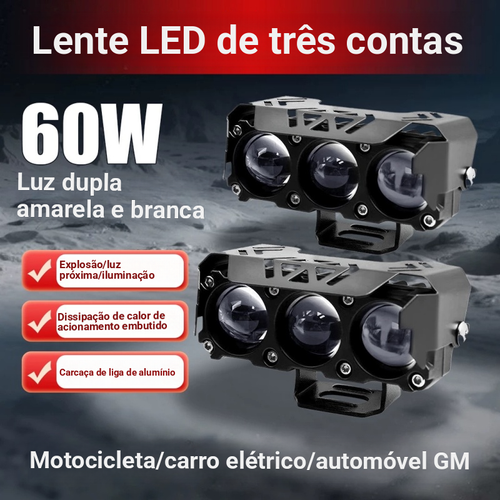 Farol LED para motociclos elétricos, farol de alta intensidade, farol de estrada, lente tripla, para corrida noturna, luzes LED duplas (máximas e mínimas), farol externo