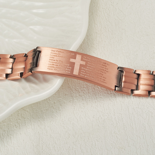 Retro Copper Cross Magnetic Wide Bangle - Men's Stylish Unique Jewelry with Gift Box