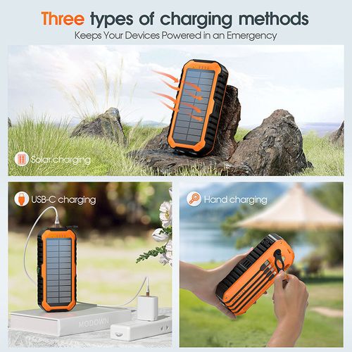 20000mAh Solar Hand-Crank Power Bank - Outdoor Survival Essential with Compass & Level