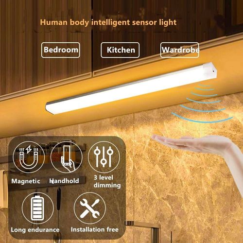 Motion Sensor LED Strip Light - 3M Sensing Range, 3 Dimming Modes, Rechargeable 2200mAh Battery, Ideal for Closet.Stairs.Drawer & More