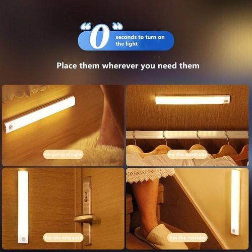 Motion Sensor LED Strip Light - 3M Sensing Range, 3 Dimming Modes, Rechargeable 2200mAh Battery, Ideal for Closet.Stairs.Drawer & More
