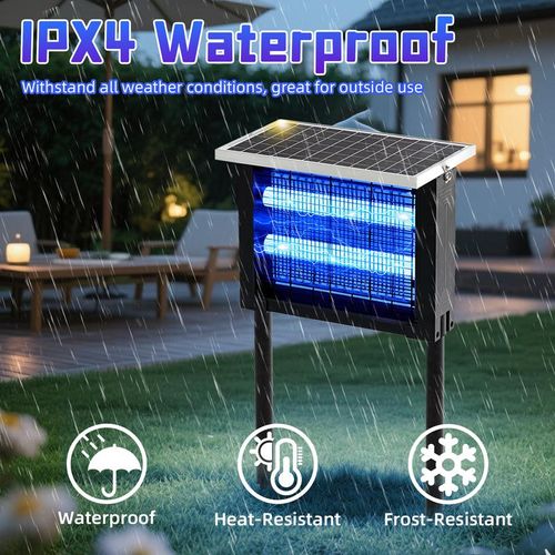 Solar Bug Zapper 10W - Kills Mosquitoes Flies Gnats Moths - Waterproof Rechargeable Outdoor Insect Killer for Patio Garden Camping