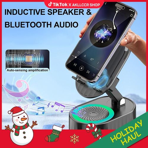 5-in-1 Inductive Audio Stand – HIFI Sound, Phone Charger, Color Lights & Stable Stand All In One!