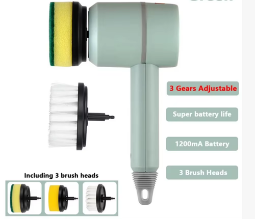 360° Electric Cleaning Brush | 3 Replaceable Heads, 3 Gears – Effortlessly Remove Stubborn Stains!