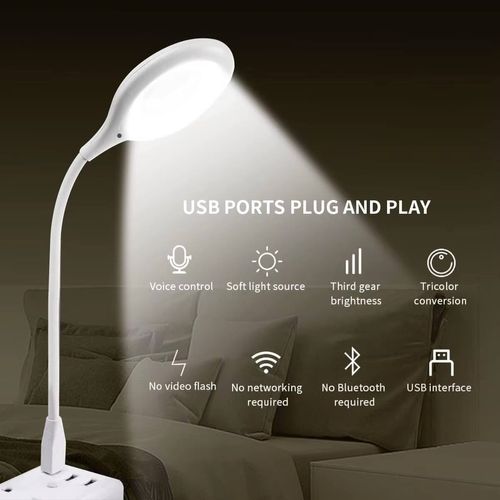 Voice-Controlled USB Lamp | 360° Flexible Neck, Tricolor Light – No Networking Needed!