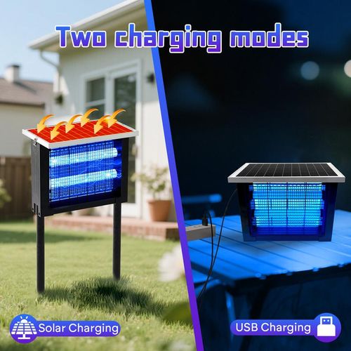 Solar Bug Zapper 10W - Kills Mosquitoes Flies Gnats Moths - Waterproof Rechargeable Outdoor Insect Killer for Patio Garden Camping
