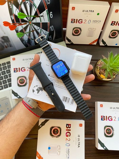 i8 Ultra Smartwatch + Bluetooth Earbuds Combo - 2.0 HD Big Screen, Dual Straps & Bluetooth Calling
