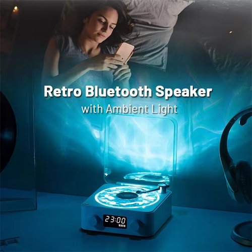 Retro Turntable Bluetooth Speaker - 360° Surround Sound, RGB Lights & Nature Sounds｜Aesthetic Audio Essential