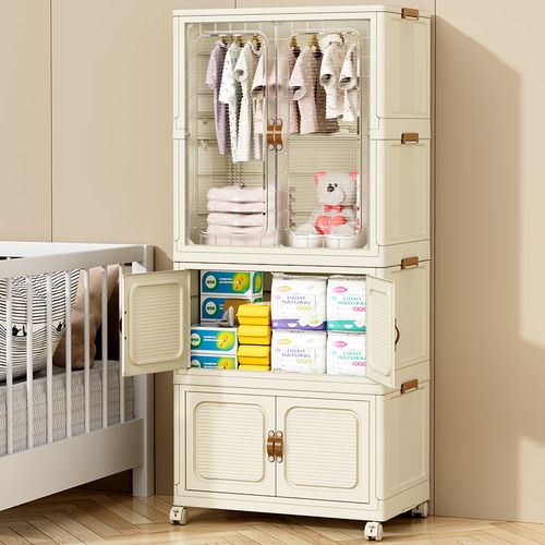 Folding Storage Cabinet - Strong Load-Bearing, Dust-Proof, Multi-Combination & Mobile Design｜Home Organization Essential