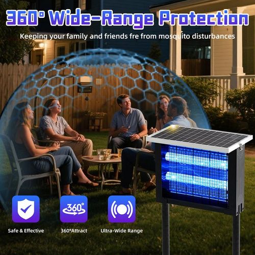 Solar Bug Zapper 10W - Kills Mosquitoes Flies Gnats Moths - Waterproof Rechargeable Outdoor Insect Killer for Patio Garden Camping