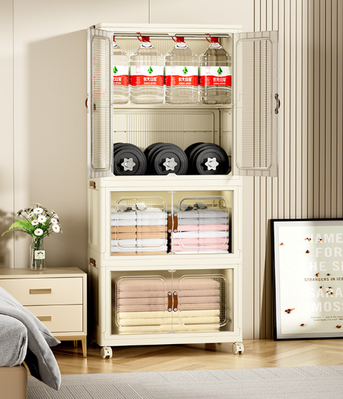 Folding Storage Cabinet - Strong Load-Bearing, Dust-Proof, Multi-Combination & Mobile Design｜Home Organization Essential