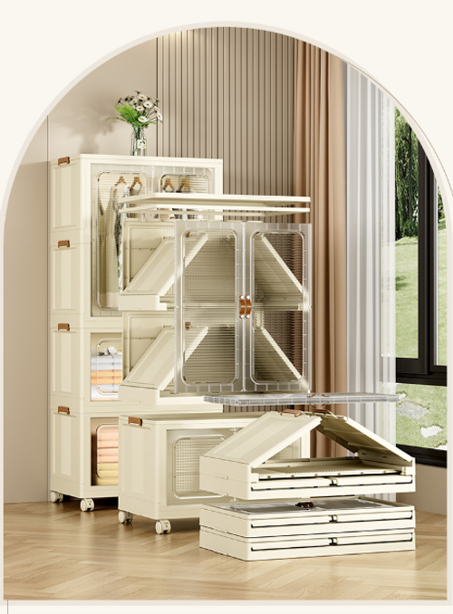Folding Storage Cabinet - Strong Load-Bearing, Dust-Proof, Multi-Combination & Mobile Design｜Home Organization Essential