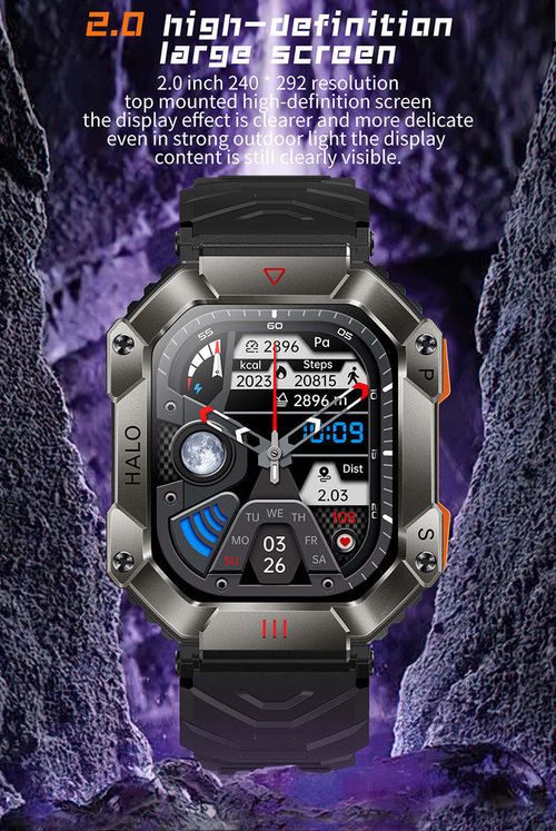 Rugged Outdoor Smart Watch with 2.0  HD Display - Compass, Altimeter, Barometer, Call Alerts & Multi-Sport Tracking｜Adventure Essential
