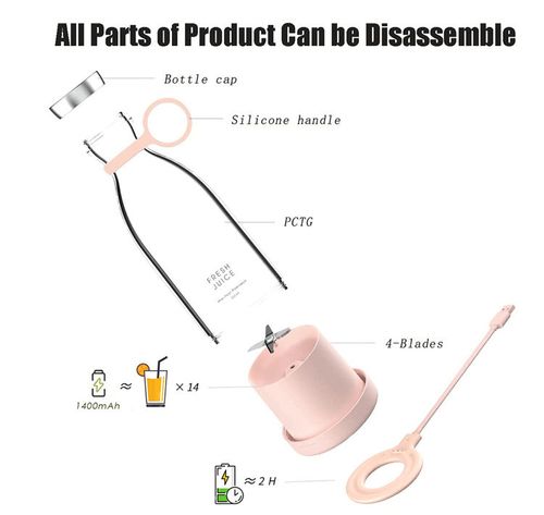 Fresh Juice Portable Blender Bottle 350ml, USB Rechargeable 4-Blade Personal Smoothie Maker, Cordless Mini Juicer for Home, Office, Gym & Travel Kenya