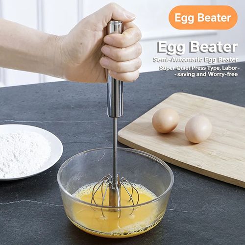 Stainless Steel Semi Automatic Egg Beater Press Rotating Manual Egg Whisk, Labor Saving Kitchen Mixer for Egg, Cream, Cake Baking.Pack of 2