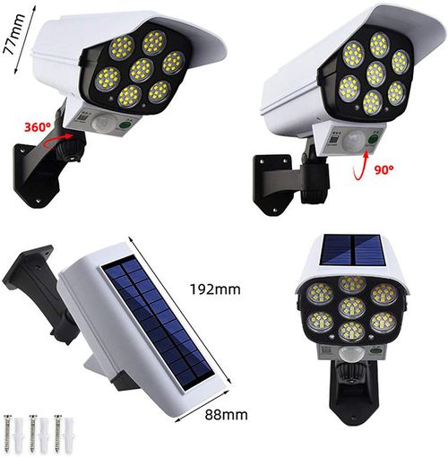 Solar Dummy CCTV Camera Light, 77LED Motion Sensor Solar Security Flood Light with Remote Control, Waterproof Outdoor Wall Lamp for Yard Garden Porch