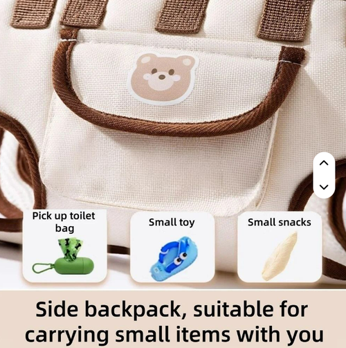Cute Bear Pattern Dog Sling Carrier with Storage Pocket, Soft Cotton Breathable Puppy Travel Bag, Hands Free Pet Carrier for Outdoor Walking