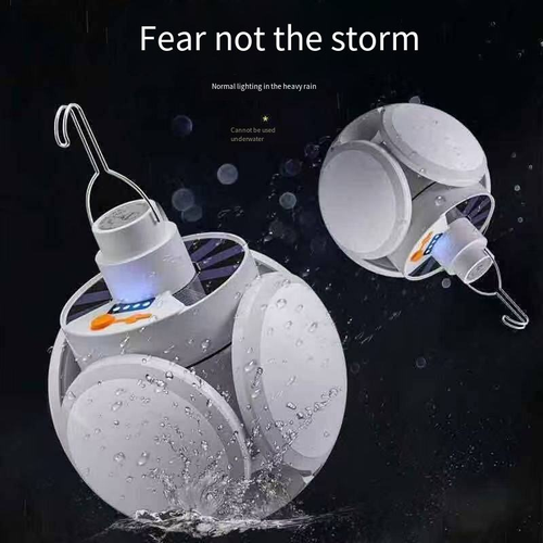 Solar LED Foldable Soccer Light, Rechargeable Hanging Camping Lantern, Portable Emergency Light for Power Outage Outdoor Home Use