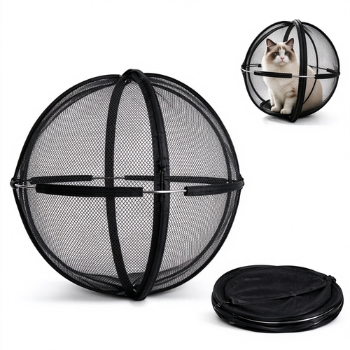 Pop Up Round Cat Mesh Ball, Collapsible Pet Play Tent, Safe Outdoor Enclosure for Cats, Lightweight Foldable Cat House