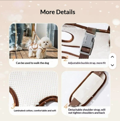 Cute Bear Pattern Dog Sling Carrier with Storage Pocket, Soft Cotton Breathable Puppy Travel Bag, Hands Free Pet Carrier for Outdoor Walking
