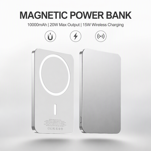 Magnetic Wireless Power Bank 10000mAh, 20W Fast Charging Portable Magnetic Charger for iPhone, Slim Metal Magnetic Powerbank