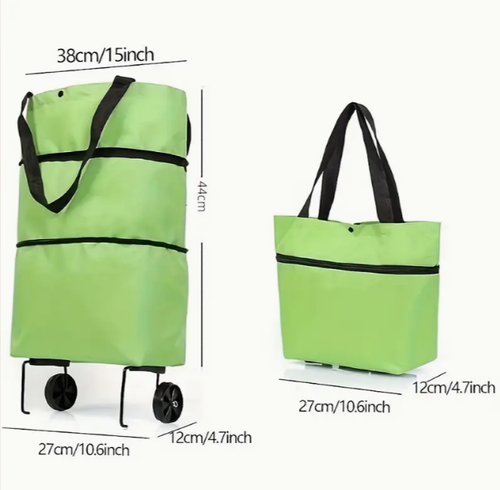 2‑in‑1 Foldable Wheeled Shopping Bag, Lightweight Reusable Grocery Tote Bag With Wheels, Portable Large‑Capacity Shopping Cart Bag For Market & Daily Shopping