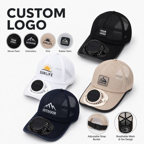 Solar Powered Fan Hat, Black & Multi-color Breathable Mesh Cooling Baseball Cap with Detachable Fan for Outdoor Work, Fishing & Farming