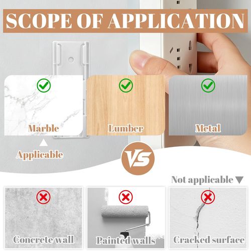 Self-Adhesive Power Strip Holder, No Drill Wall Mount Socket Fixer, Removable Punch-Free Plug Extension Bracket.Pack of 4