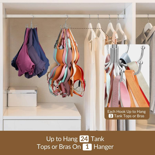 360 Degree Rotating Multi Hook Hanger, Space Saver Closet Organizer for Bra, Camisole, Tank Top & Underwear