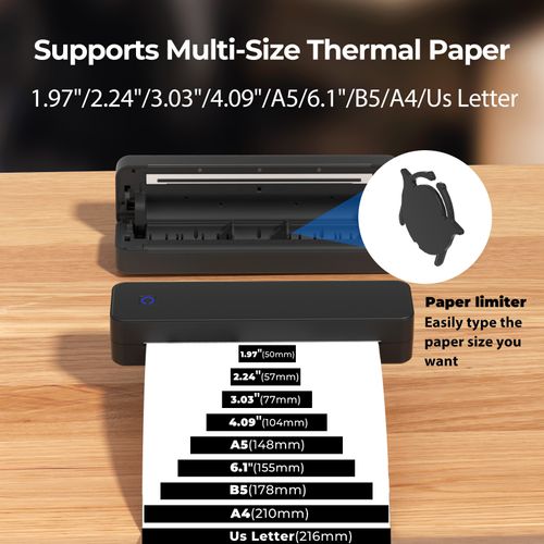 MT80 Portable A4 Thermal Printer, Wireless Bluetooth Inkless Printer for Mobile Phone, Support PDF Word Excel JPG, Rechargeable Document Printer for Students, Small Business & Travel