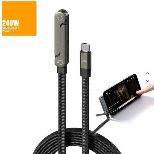 ✅ 240W Fast Charge Cable With Foldable Phone Stand.Pack of 2