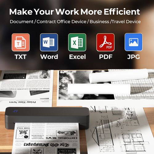 MT80 Portable A4 Thermal Printer, Wireless Bluetooth Inkless Printer for Mobile Phone, Support PDF Word Excel JPG, Rechargeable Document Printer for Students, Small Business & Travel
