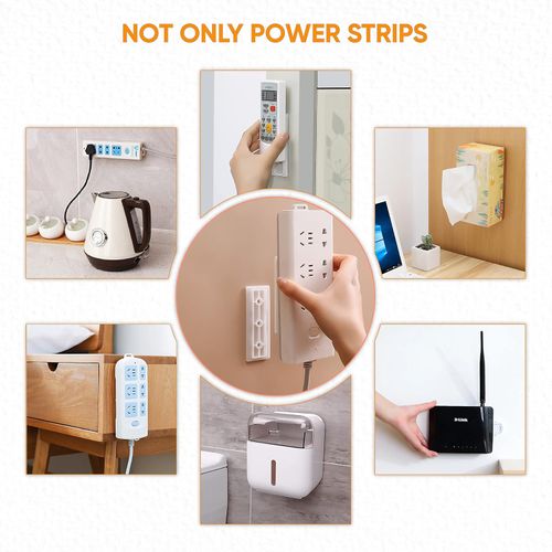 Self-Adhesive Power Strip Holder, No Drill Wall Mount Socket Fixer, Removable Punch-Free Plug Extension Bracket.Pack of 4