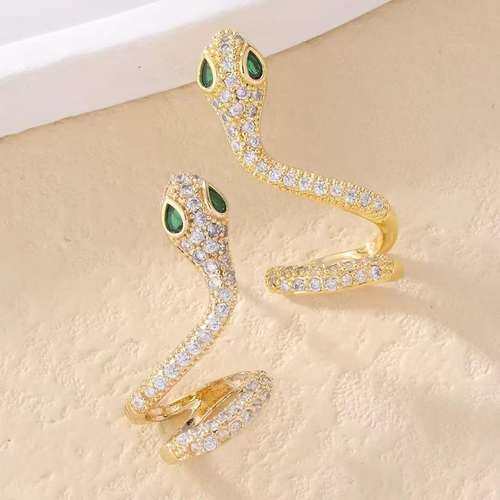 Gold Snake Ear Cuff Earrings with Emerald Green Eyes, Paved Zircon Serpent Wrap Ear Jewelry for Women