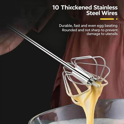 Stainless Steel Semi Automatic Egg Beater Press Rotating Manual Egg Whisk, Labor Saving Kitchen Mixer for Egg, Cream, Cake Baking.Pack of 2