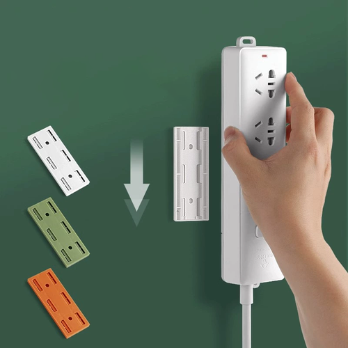 Self-Adhesive Power Strip Holder, No Drill Wall Mount Socket Fixer, Removable Punch-Free Plug Extension Bracket.Pack of 4