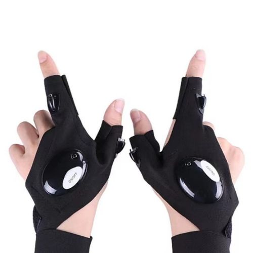 Rechargeable LED Light Work Glove, Hands‑Free Illumination Half‑Finger Glove for Mechanic, Fishing, Camping Night Working