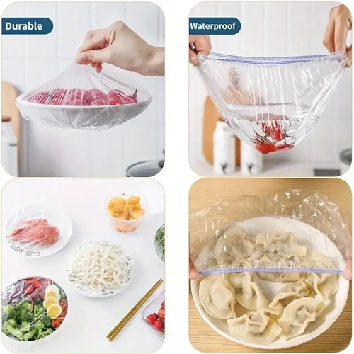 200PCS Multi‑Purpose Disposable Stretch Food Covers, Elastic PE Plastic Bowl Wraps, Reusable Food Storage Lids for Home Kitchen Refrigerator, Can Be Used As Shower Caps