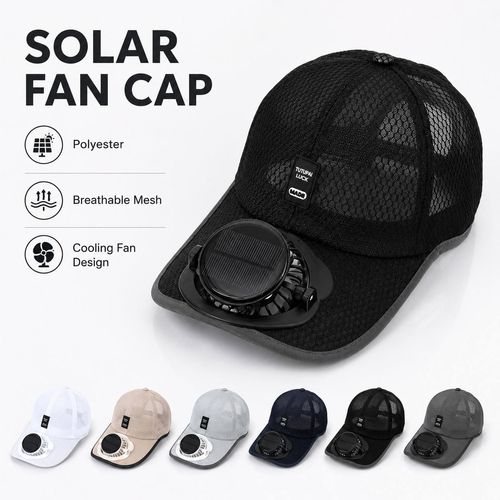 Solar Powered Fan Hat, Black & Multi-color Breathable Mesh Cooling Baseball Cap with Detachable Fan for Outdoor Work, Fishing & Farming