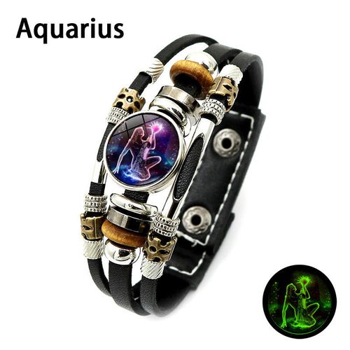Glow In Dark 12 Constellations Zodiac Leather Bracelet, Vintage Multi-layer Braided Wristband Gift for Men & Women