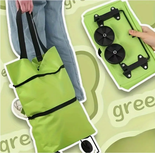 2‑in‑1 Foldable Wheeled Shopping Bag, Lightweight Reusable Grocery Tote Bag With Wheels, Portable Large‑Capacity Shopping Cart Bag For Market & Daily Shopping