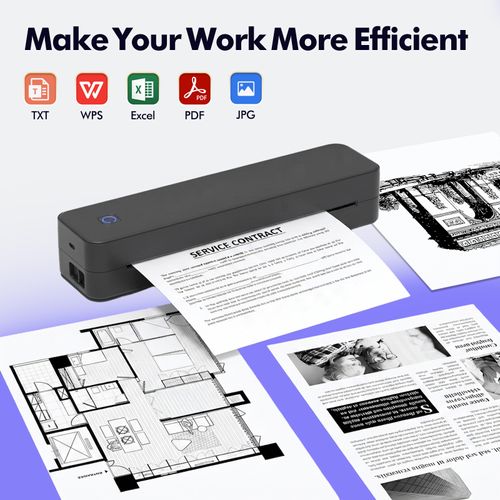 MT80 Portable A4 Thermal Printer, Wireless Bluetooth Inkless Printer for Mobile Phone, Support PDF Word Excel JPG, Rechargeable Document Printer for Students, Small Business & Travel