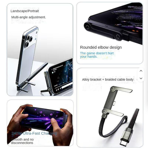 ✅ 240W Fast Charge Cable With Foldable Phone Stand.Pack of 2