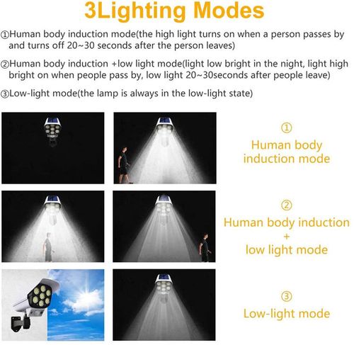 Solar Dummy CCTV Camera Light, 77LED Motion Sensor Solar Security Flood Light with Remote Control, Waterproof Outdoor Wall Lamp for Yard Garden Porch