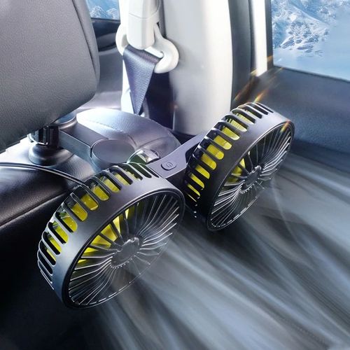 USB Dual Head Car Back Seat Fan, 360° Rotatable Headrest Cooling Fan for Car, Truck
