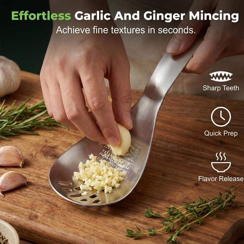 2 in 1 Stainless Steel Ginger Garlic Grater Spoon Multi-functional Kitchen Colander Spoon for Straining Food & Grinding Garlic Ginger